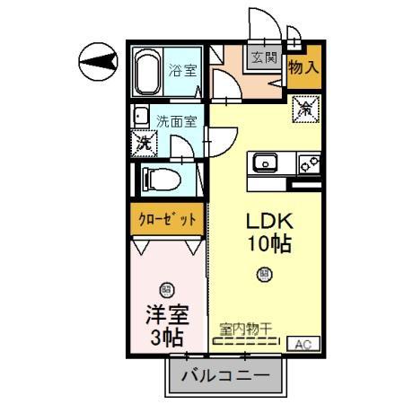 ウエストリバー 202(1LDK/2階)の間取り写真