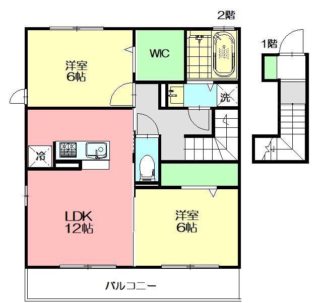 セレスティンワールA棟(2LDK/2階)の間取り写真