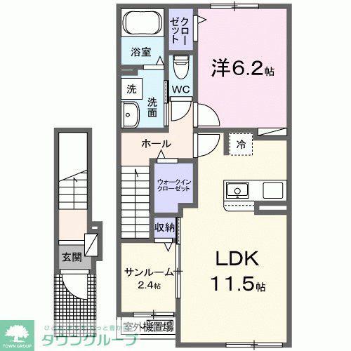 グリーンフラットB棟(1LDK/2階)の間取り写真