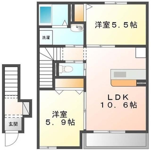 PALM(2LDK/2階)の間取り写真