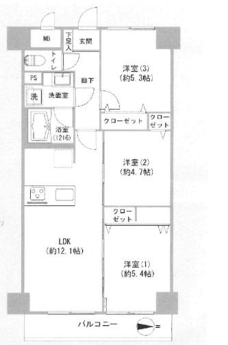 朝日プラザ亀戸(3LDK/2階)の間取り写真