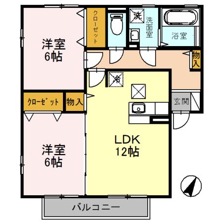リビングタウン狭山池公園(2LDK/2階)の間取り写真