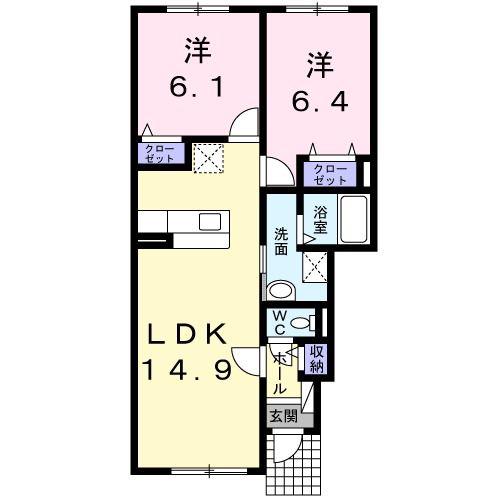 ユピテル(2LDK/1階)の間取り写真