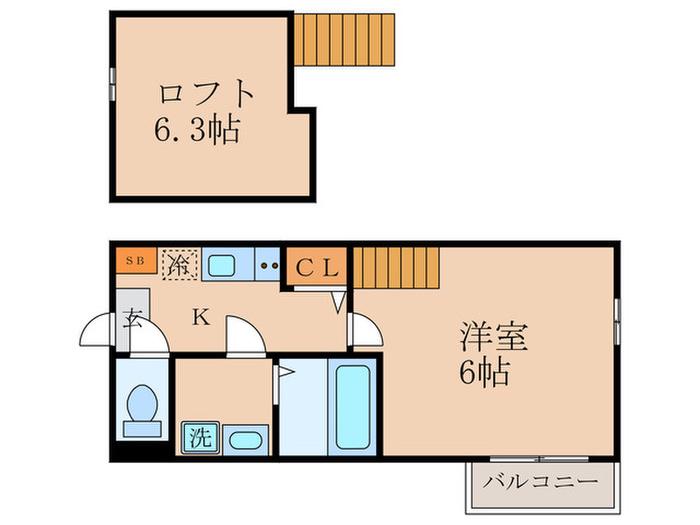 プランドールS花園寺ノ前町(1K/2階)の間取り写真