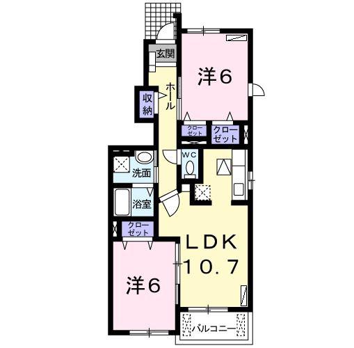 ベラージオB(2LDK/1階)の間取り写真