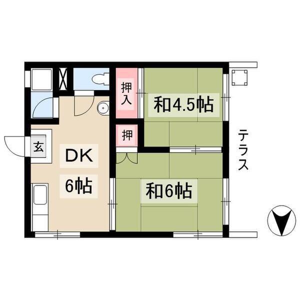 コーポふかみ(2DK/1階)の間取り写真
