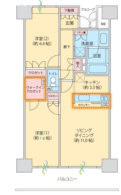 プレシオ 南ユーカリが丘(2LDK/2階)の間取り写真