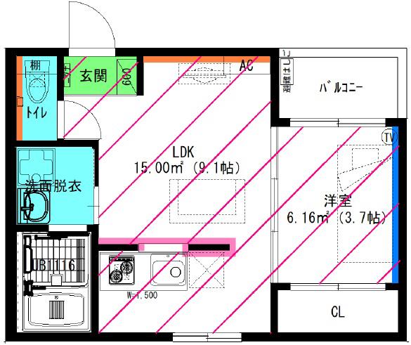 RADIANCE新川橋(1LDK/3階)の間取り写真