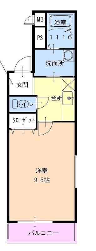 フジパレス東園田(1K/2階)の間取り写真