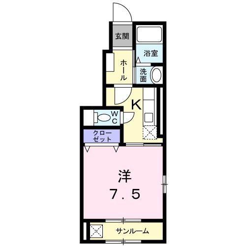 メゾン.K I(1K/1階)の間取り写真