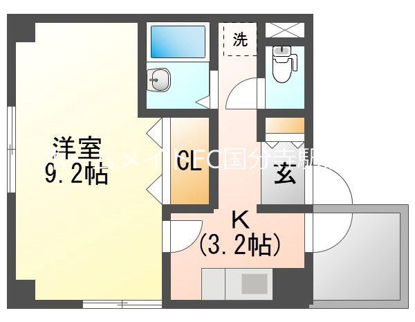 コーポヤジマ9号棟(1K/2階)の間取り写真