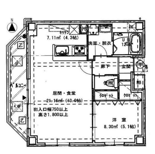 カルム日暮里レジデンス(2LDK/7階)の間取り写真