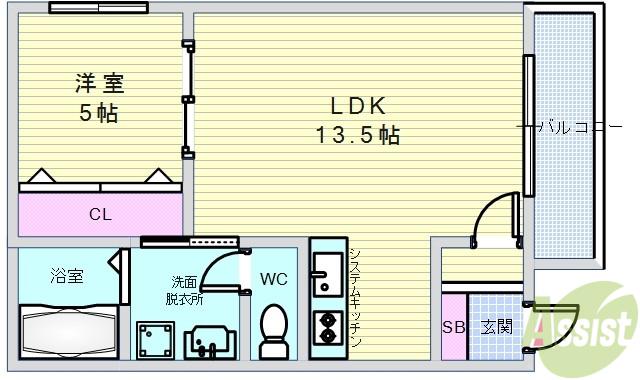 レジデンスコート豊中末広町(1LDK/1階)の間取り写真