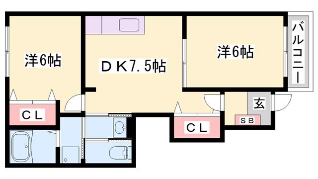 アルコバレーノI(2DK/1階)の間取り写真