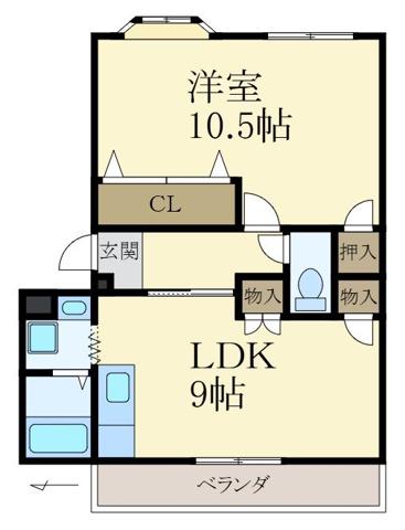 ピースフル21(1LDK/1階)の間取り写真