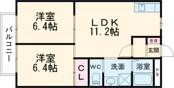 サマックスYUIハイツ(2LDK/2階)の間取り写真