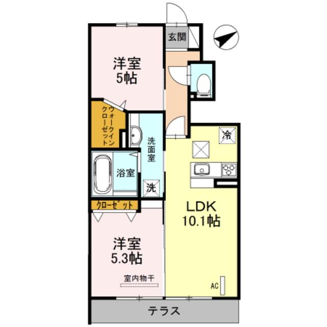 オーチャードヒル弐番館(2LDK/1階)の間取り写真