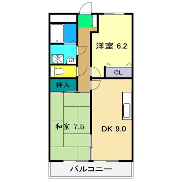 ミルキーハウス 南棟(2DK/1階)の間取り写真