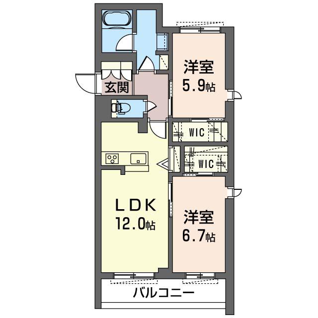 WELL BIRD MELODY(2LDK/2階)の間取り写真
