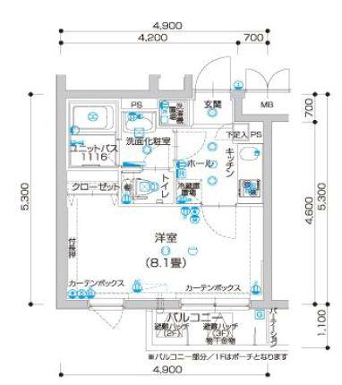 グランティアラ駒込(1K/2階)の間取り写真
