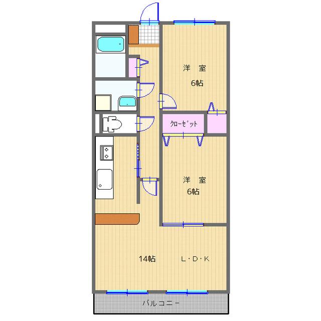 生形マンション(2LDK/1階)の間取り写真