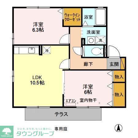 ヴィラ・メルベーユ II(2LDK/1階)の間取り写真