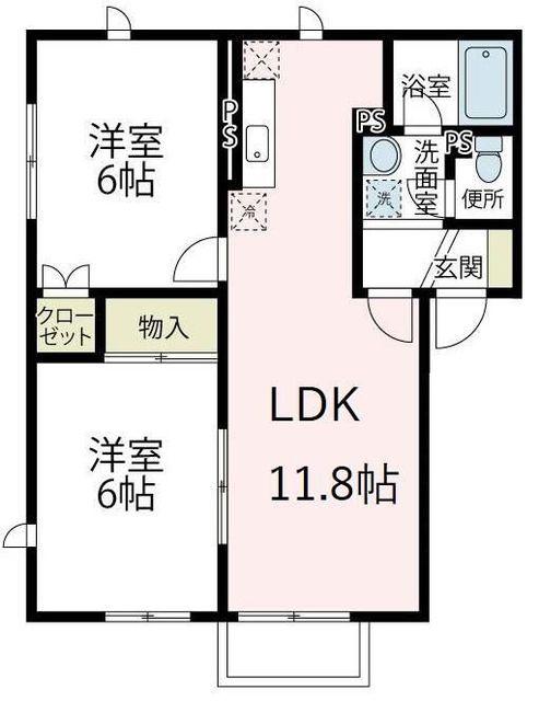 ヴェルドミールA棟(2LDK/2階)の間取り写真