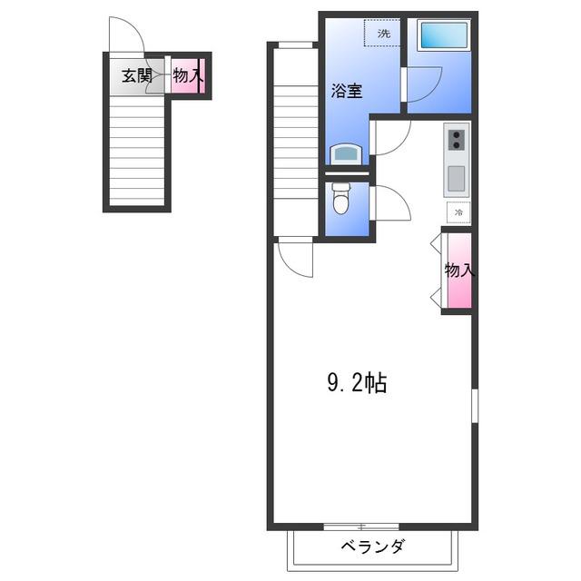 マノアレイ(ワンルーム/2階)の間取り写真