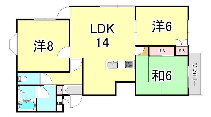 ラ・フォーレ夙川(3LDK/3階)の間取り写真