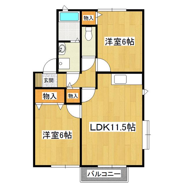 フォーシーズン白羽C棟(2LDK/1階)の間取り写真