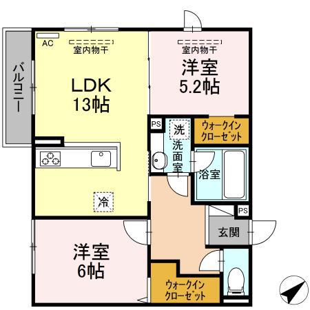 ワイズ古市(2LDK/2階)の間取り写真