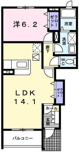 エレガンテ クローネ B(1LDK/1階)の間取り写真
