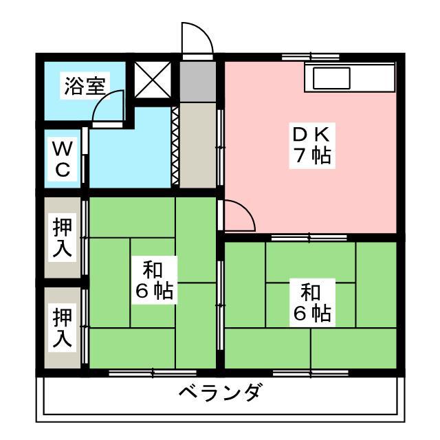 タウンハイツおおむら(2DK/2階)の間取り写真