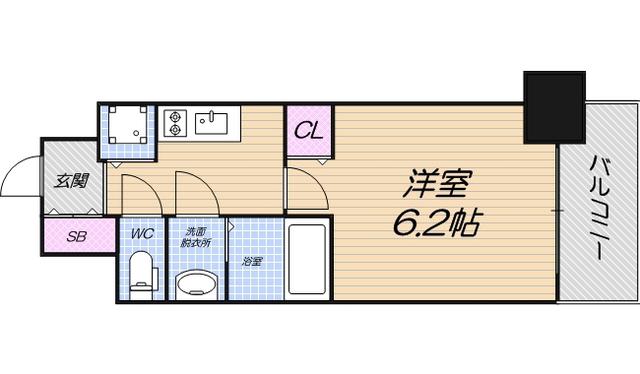 プレサンス玉造駅前ルージュ(1K/3階)の間取り写真