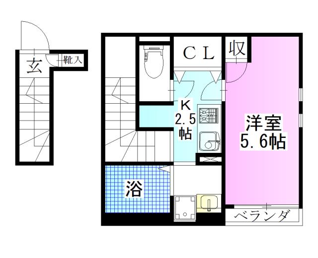 クレイノヘルブスト(1K/2階)の間取り写真