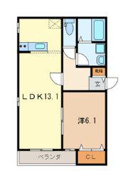 ミルクリーク飯塚(1LDK/2階)の間取り写真