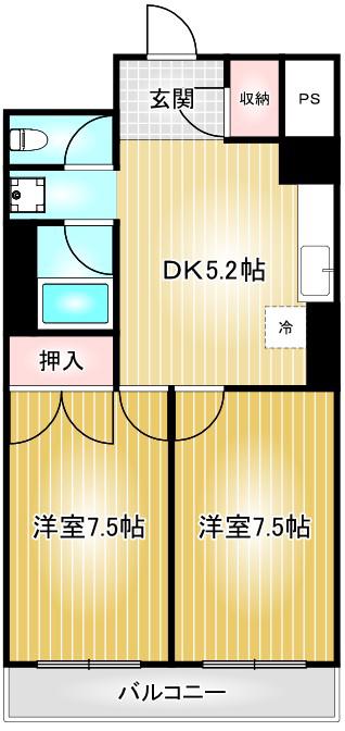 ライオンズマンション千種(2DK/5階)の間取り写真