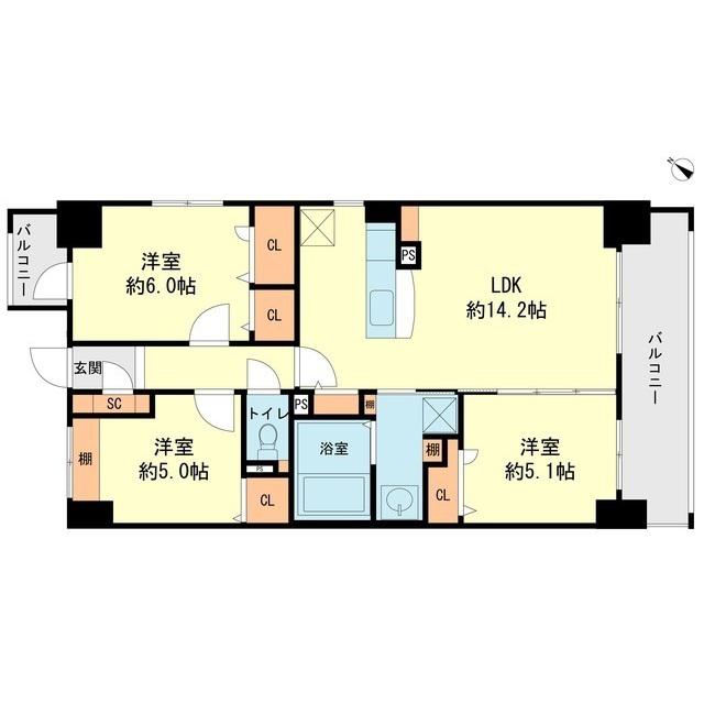 エンタープライズ仲畑(3LDK/4階)の間取り写真