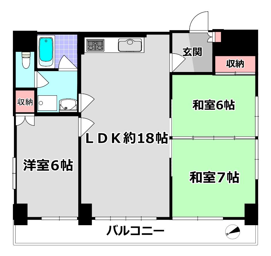 マンションさもと3(3LDK/7階)の間取り写真