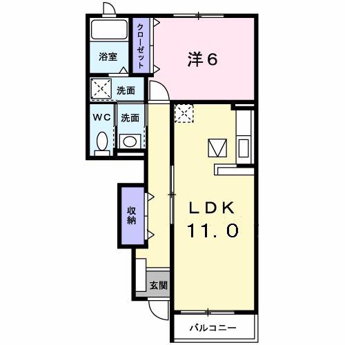 エテルノデーア酒門B(1LDK/1階)の間取り写真