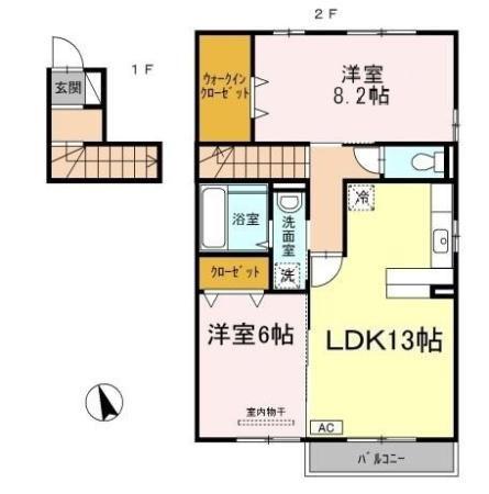 ラビエール(2LDK/2階)の間取り写真