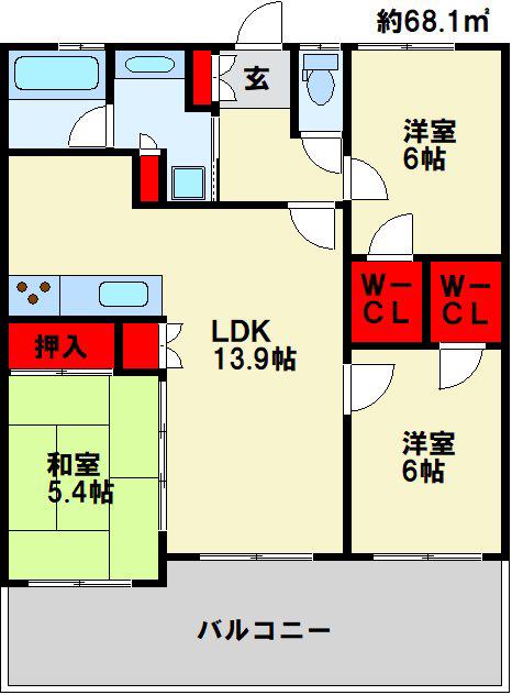 ポレスタータワー大手町リーモ(3LDK/7階)の間取り写真
