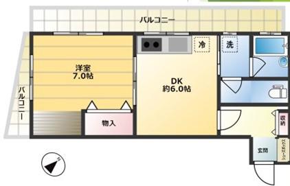 ハイツクリハラ(1DK/3階)の間取り写真