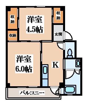 ビレッジハウス曽大根(2K/2階)の間取り写真
