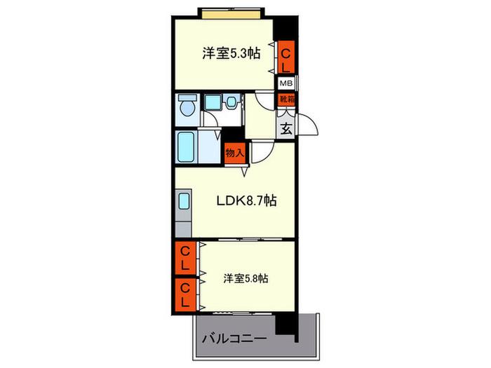 グランパーク天神(2LDK/13階)の間取り写真