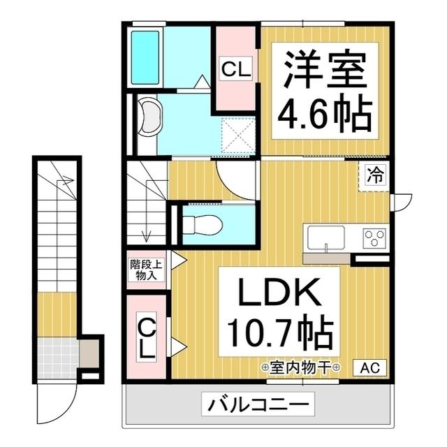 グランディールT E棟(1LDK/2階)の間取り写真