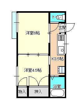 コーポヒロ(2K/2階)の間取り写真