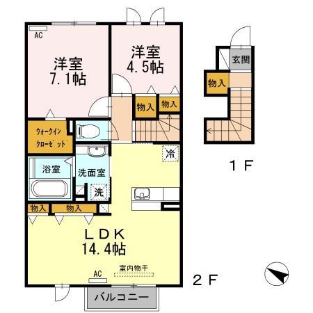 ワンロード(2LDK/2階)の間取り写真