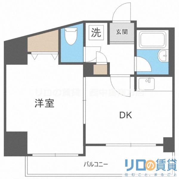 サウスフラット(1DK/3階)の間取り写真