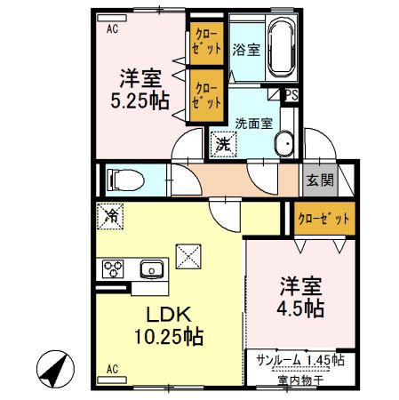 コンフォートレジデンス宮子 A(2LDK/1階)の間取り写真